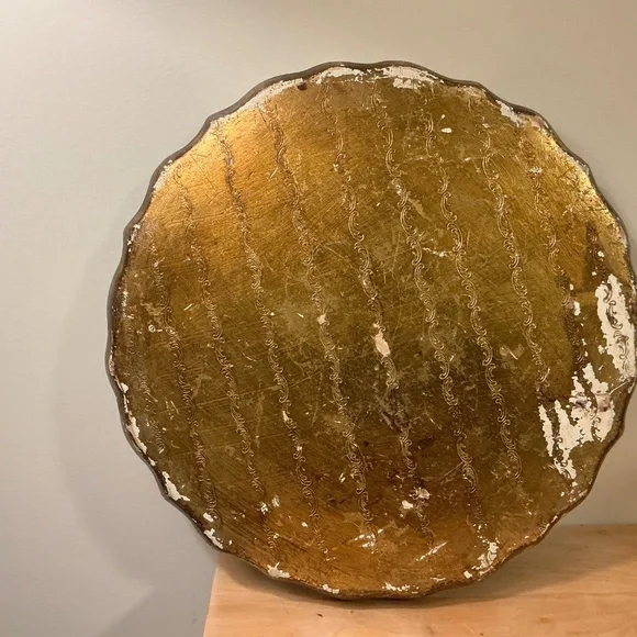 Vintage Florentine Tray Blue Green tones, Gold 12 inches diameter - Picture 2 of 5